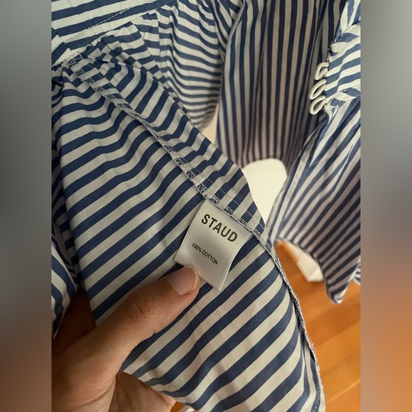 STAUD Luna puff sleeve peplum top blue stripe 0 - Picture 6 of 6
